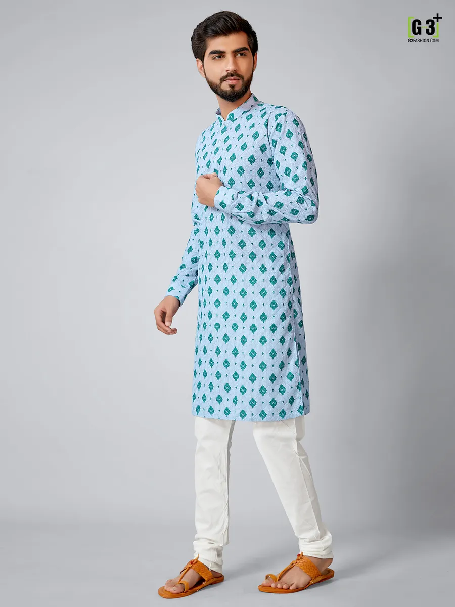 Blue cotton silk kurta set for festive seasons