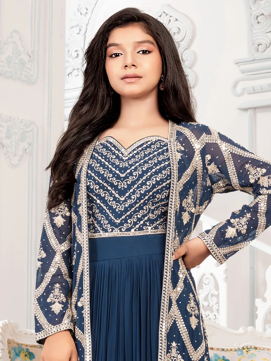 Blue lehenga choli with shrug for girls