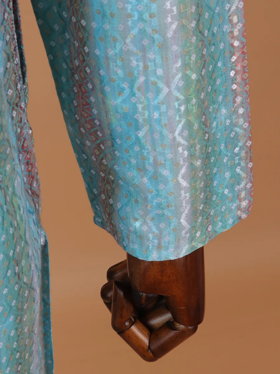 Blue printed festive kurta suit for men