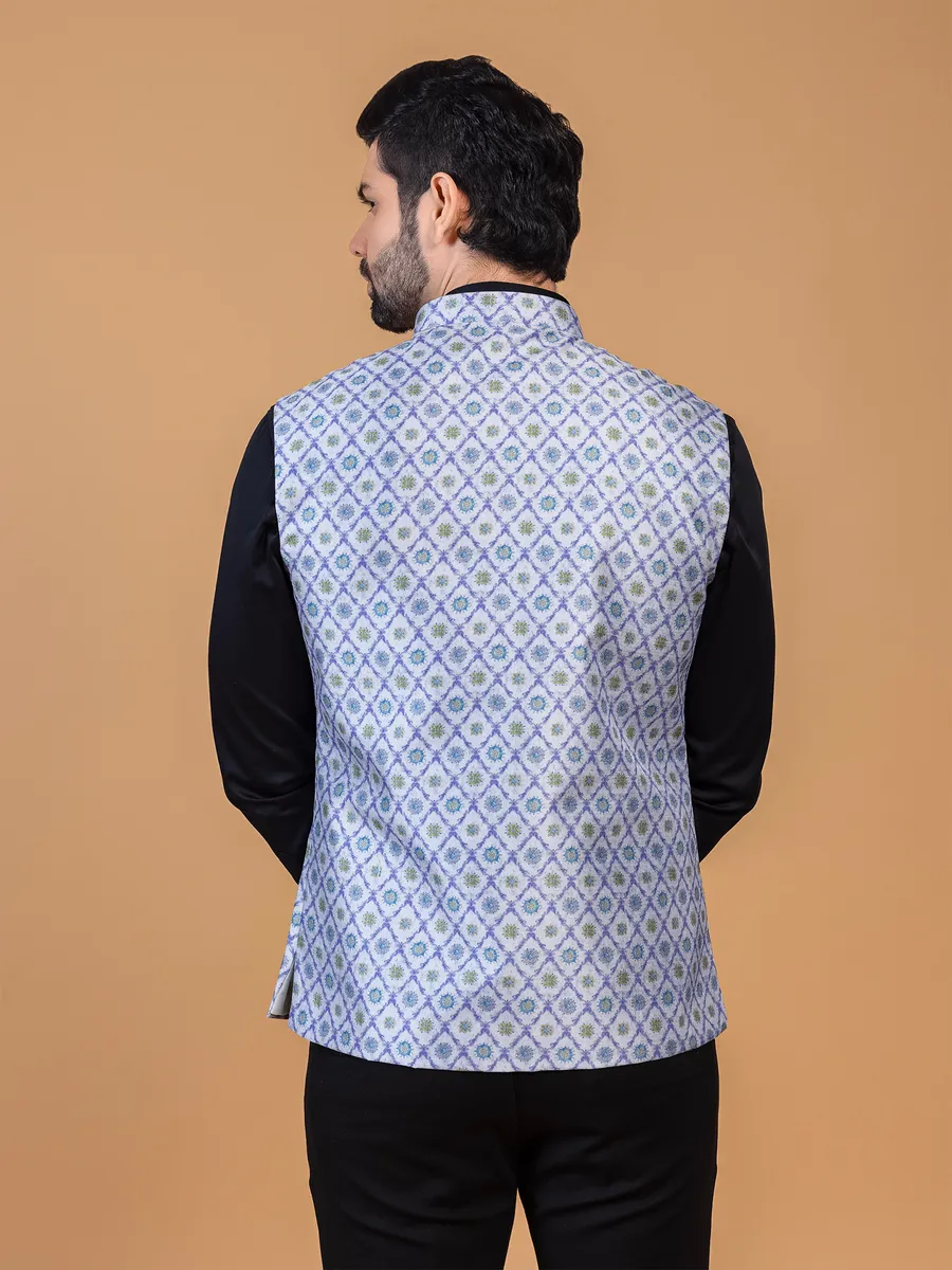 Blue printed waistcoat in silk