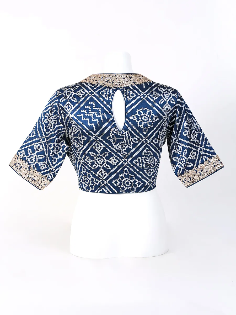 Blue silk bandhej printed blouse