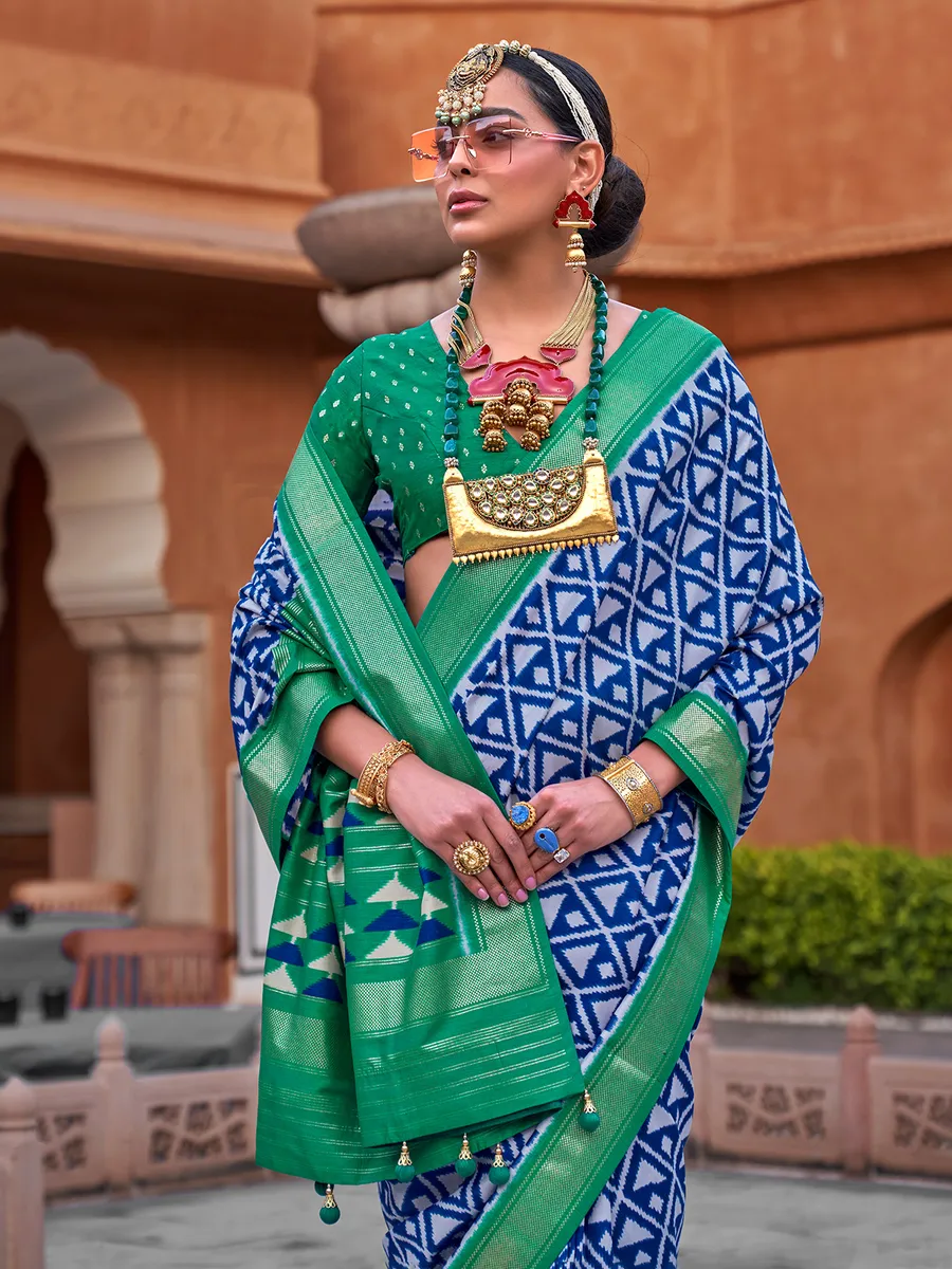 Blue soft cotton silk saree