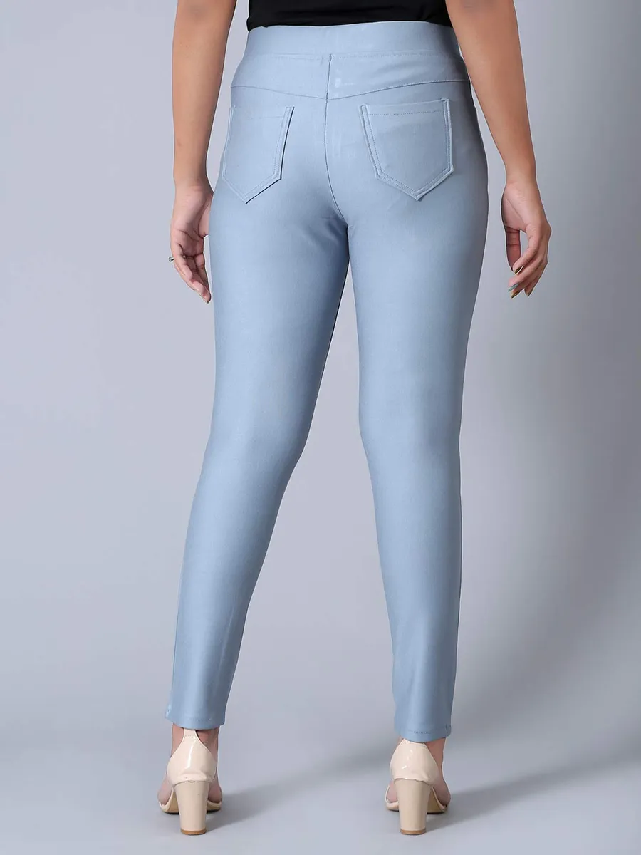 Blue solid cotton jeggings