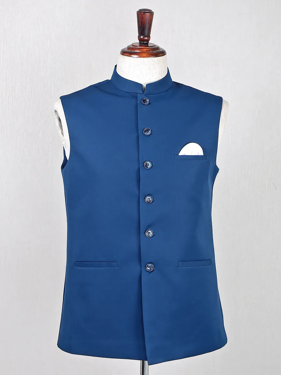 Blue terry rayon waistcoat for wedding