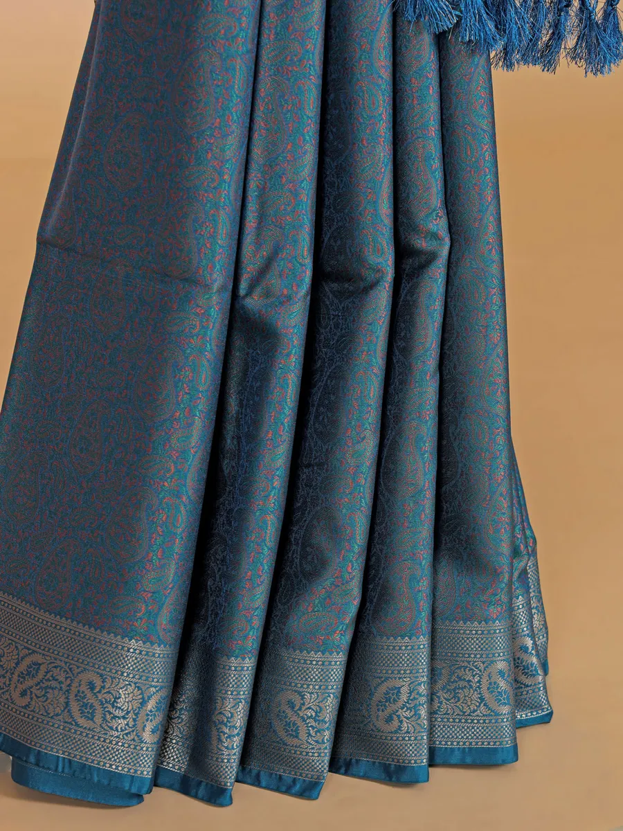 Blue zari weaving silk wedding wear saree