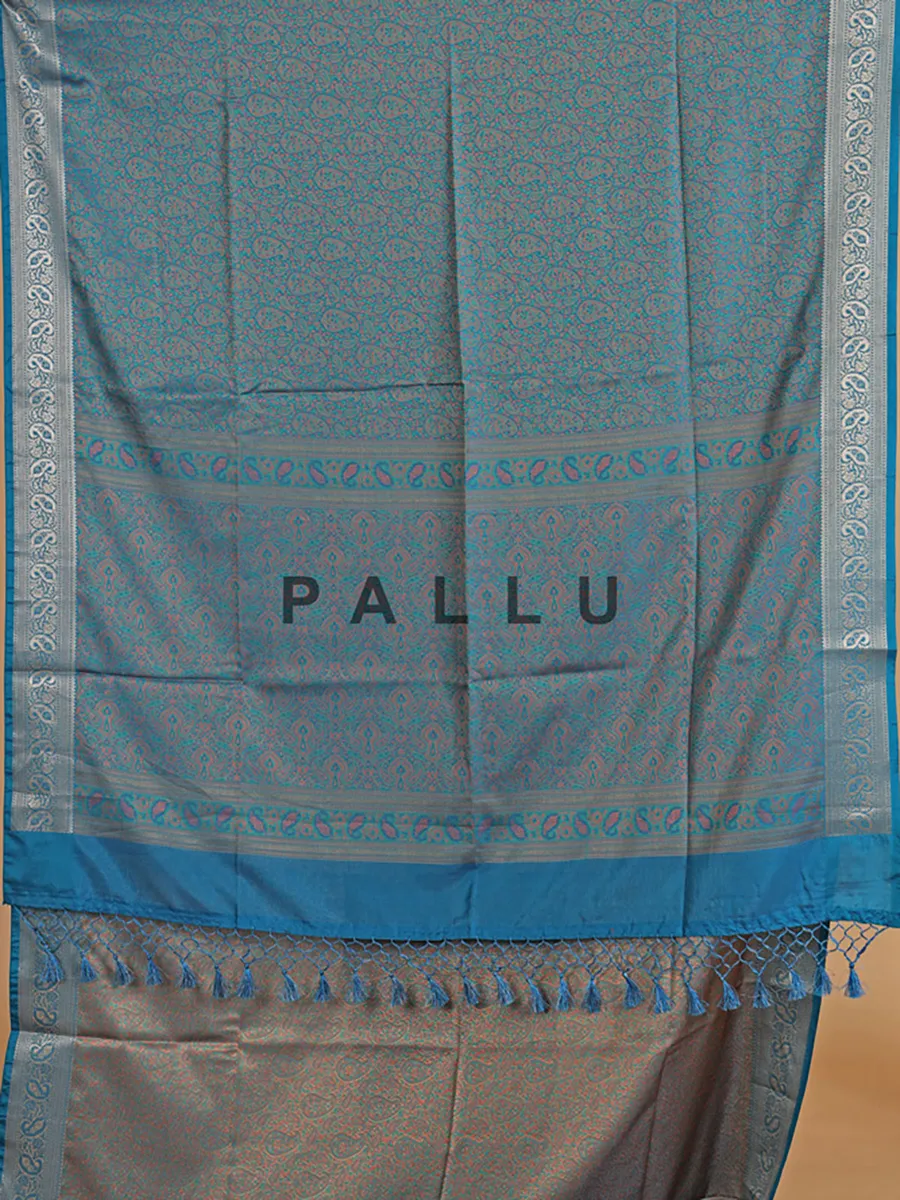 Blue zari weaving silk wedding wear saree