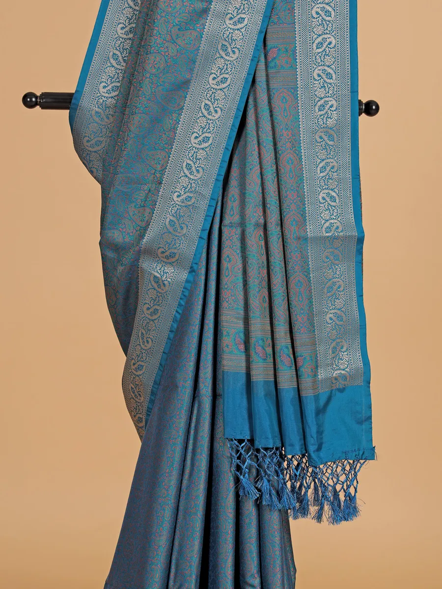 Blue zari weaving silk wedding wear saree