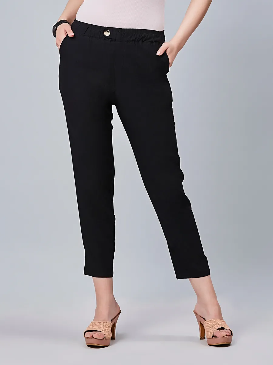 Boom black cotton ankle length pant