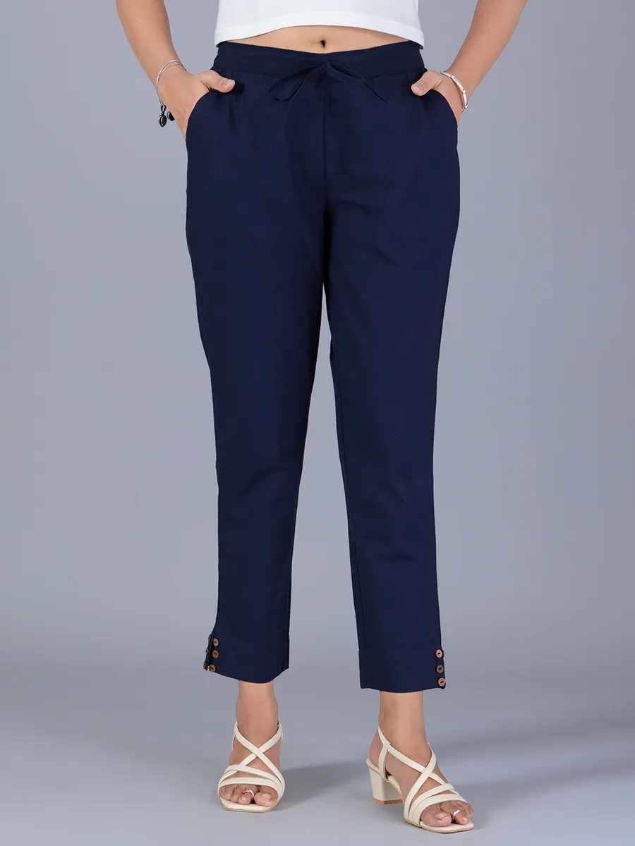 Navy cotton casual pant for women