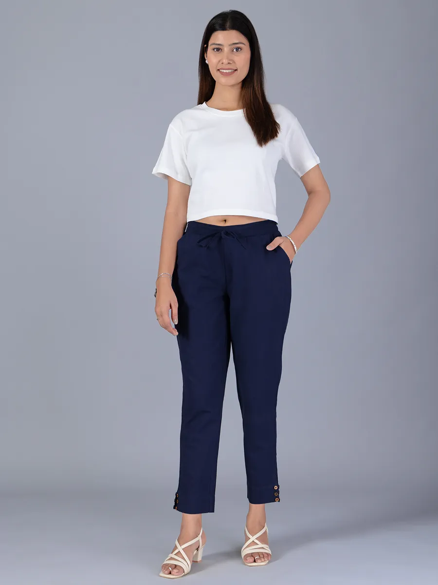 Navy cotton casual pant for women