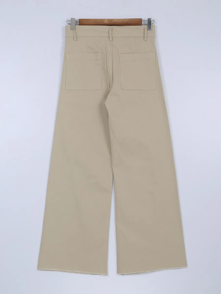 Boom khaki solid wide leg jeans