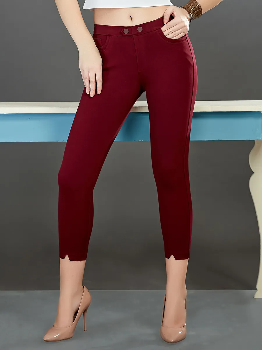 Boom maroon cotton jeggings for casual wear