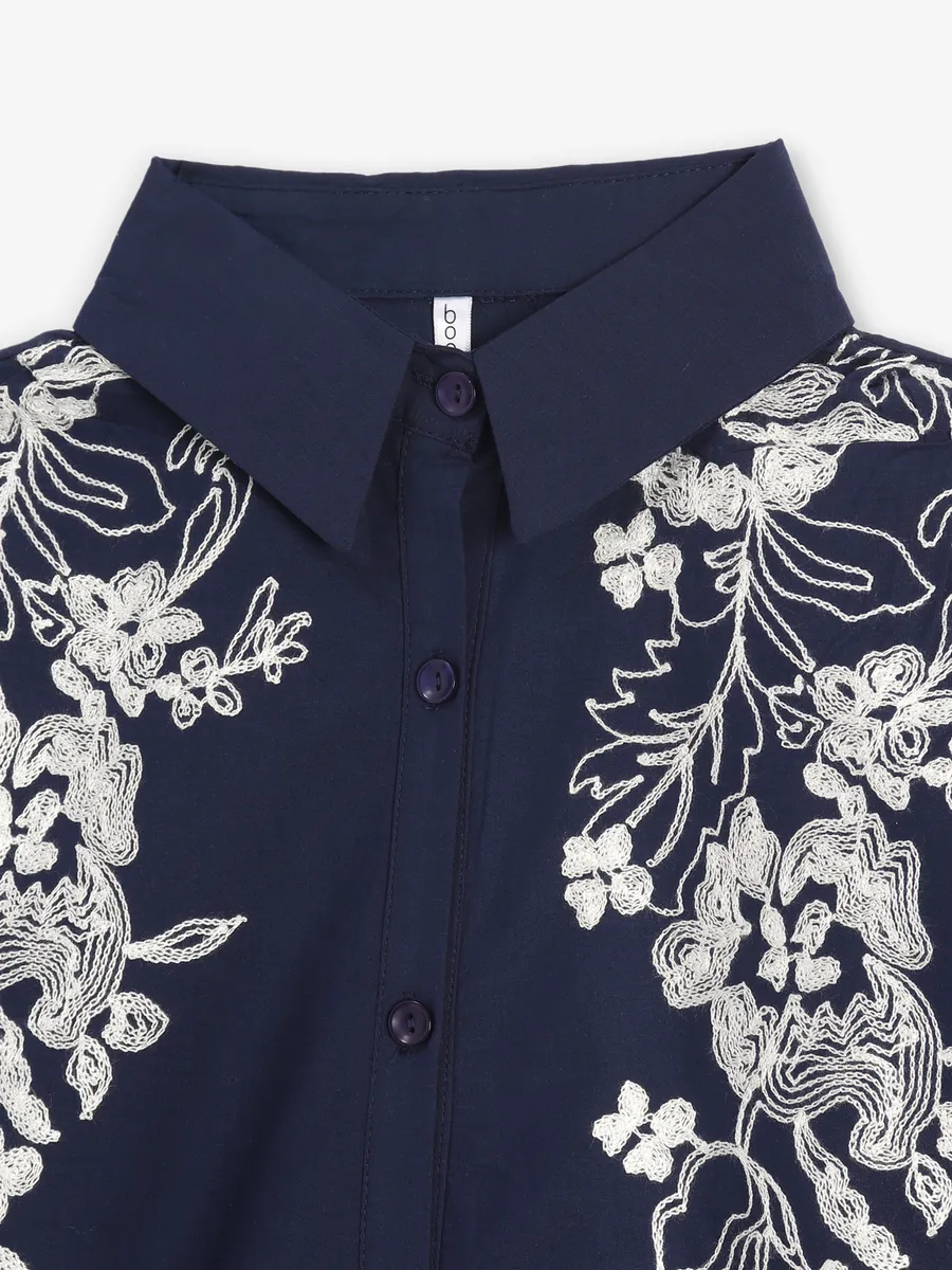BOOM navy cotton embroidery shirt
