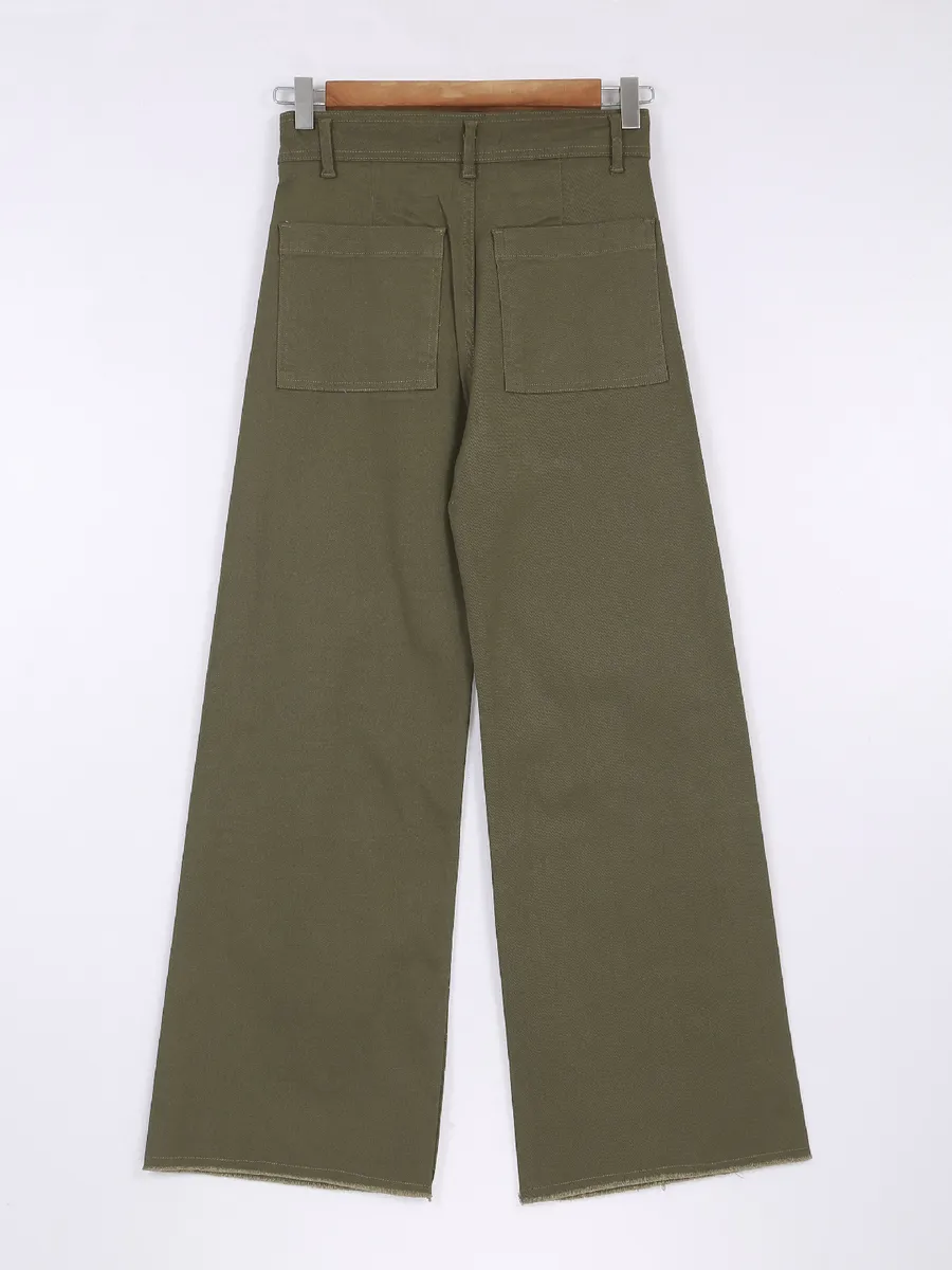 Boom olive wide leg solid jeans