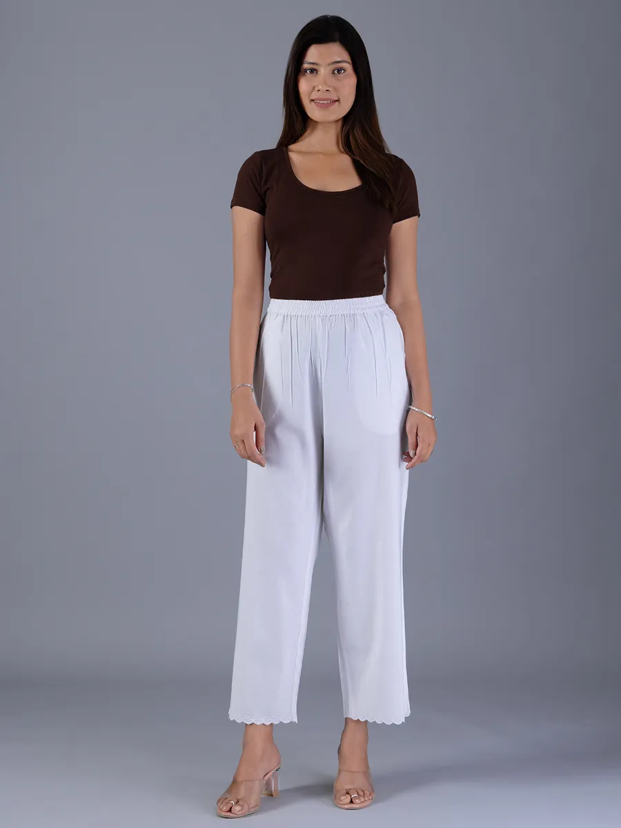 Solid white women casual wear pants