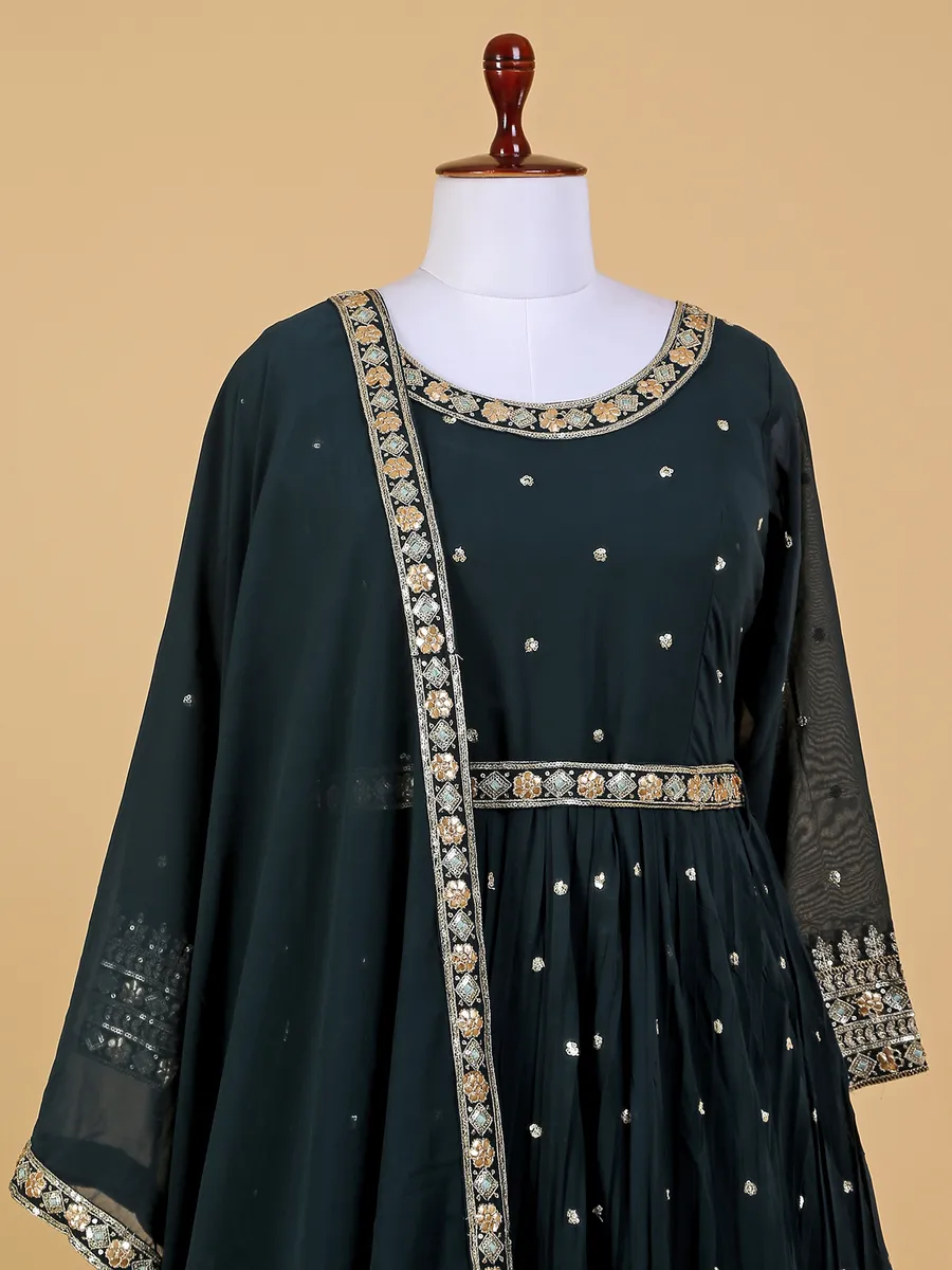 Bottle green anarkali suit in georgette