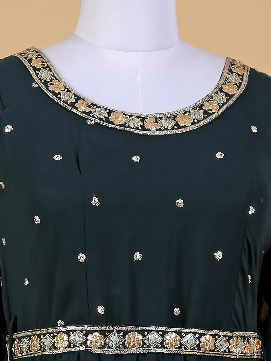 Bottle green anarkali suit in georgette