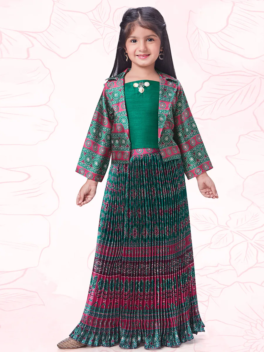 Bottle green crape silk printed lehenga choli