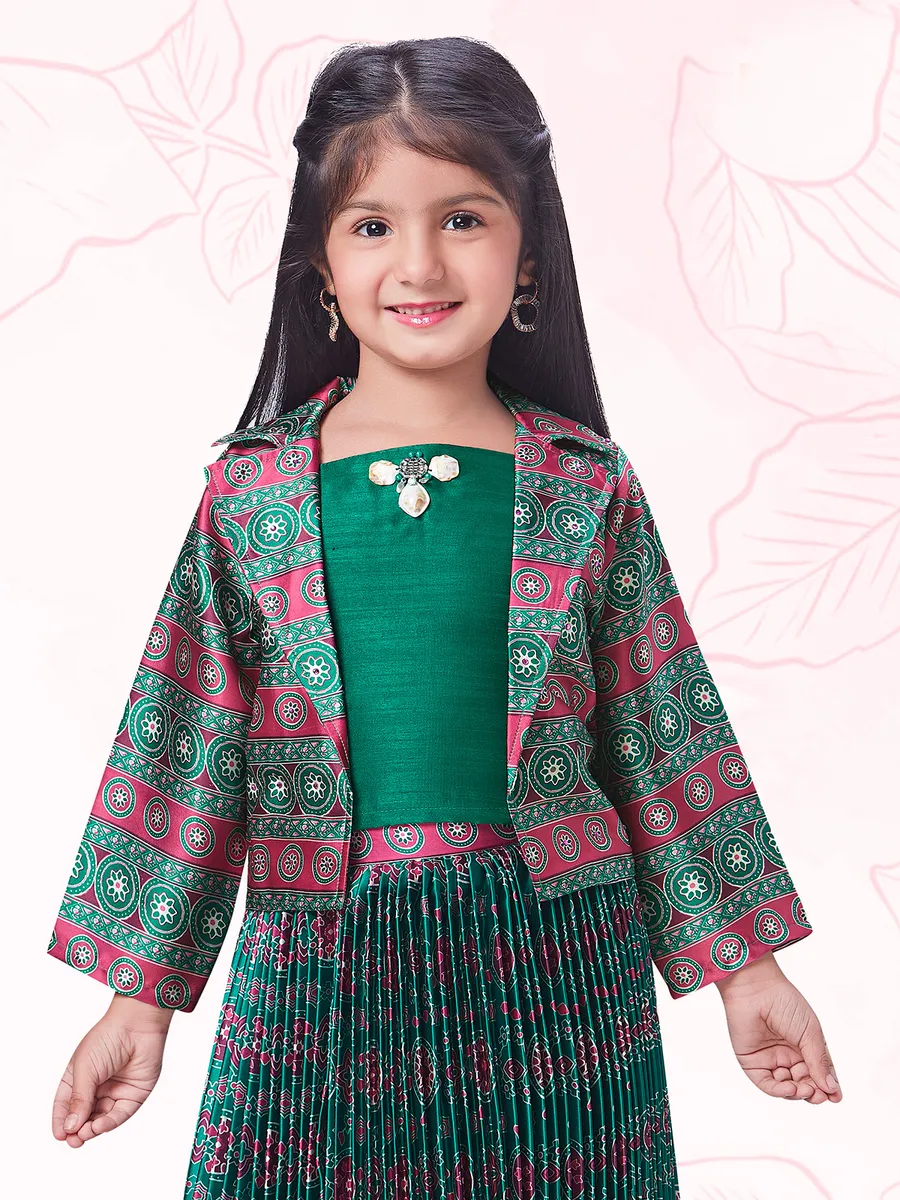 Bottle green crape silk printed lehenga choli