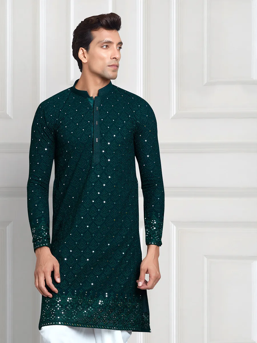 Bottle green georgette  Men Kurta pajama for festive