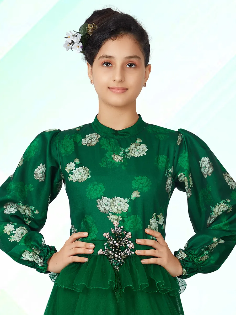 Amazing green printed gown for girls