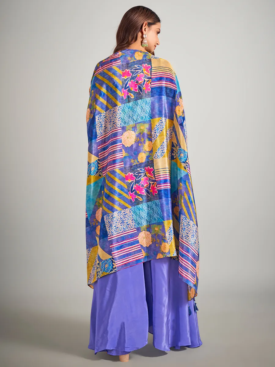 Bright lavender satin silk palazzo suit