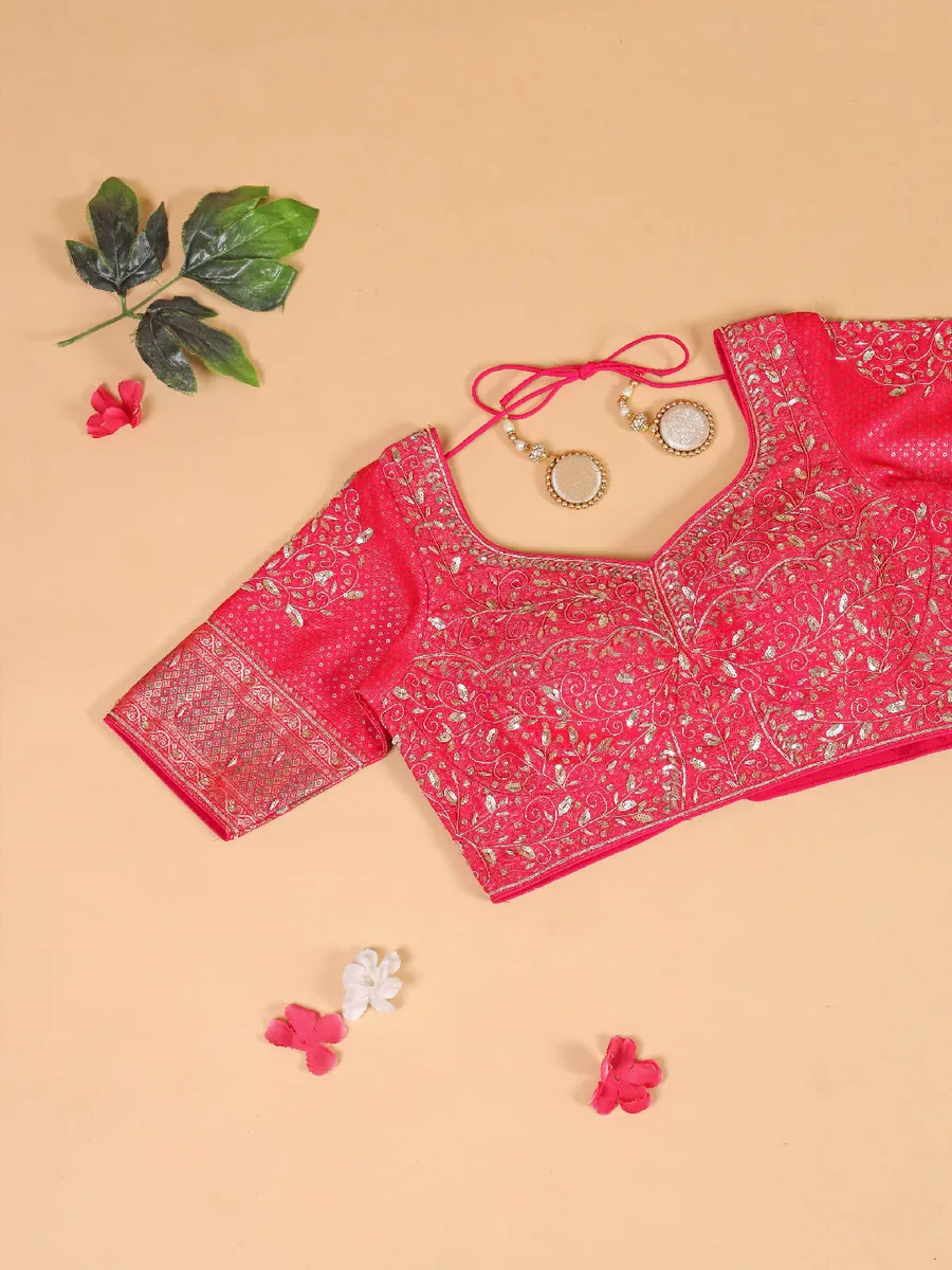 Bright pink silk thread and zari weave saree