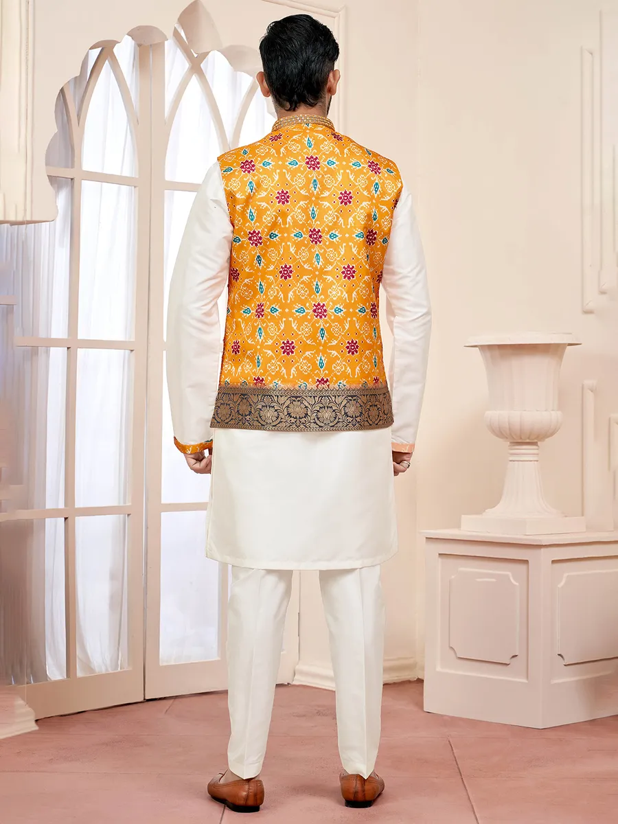Bright yellow and white waistcoat set for men