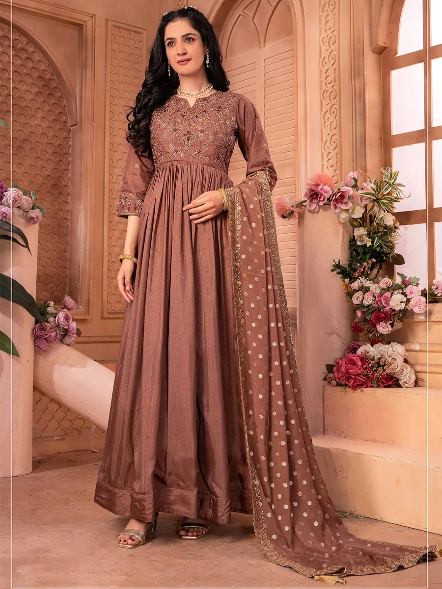 Brown dola silk anarkali suit