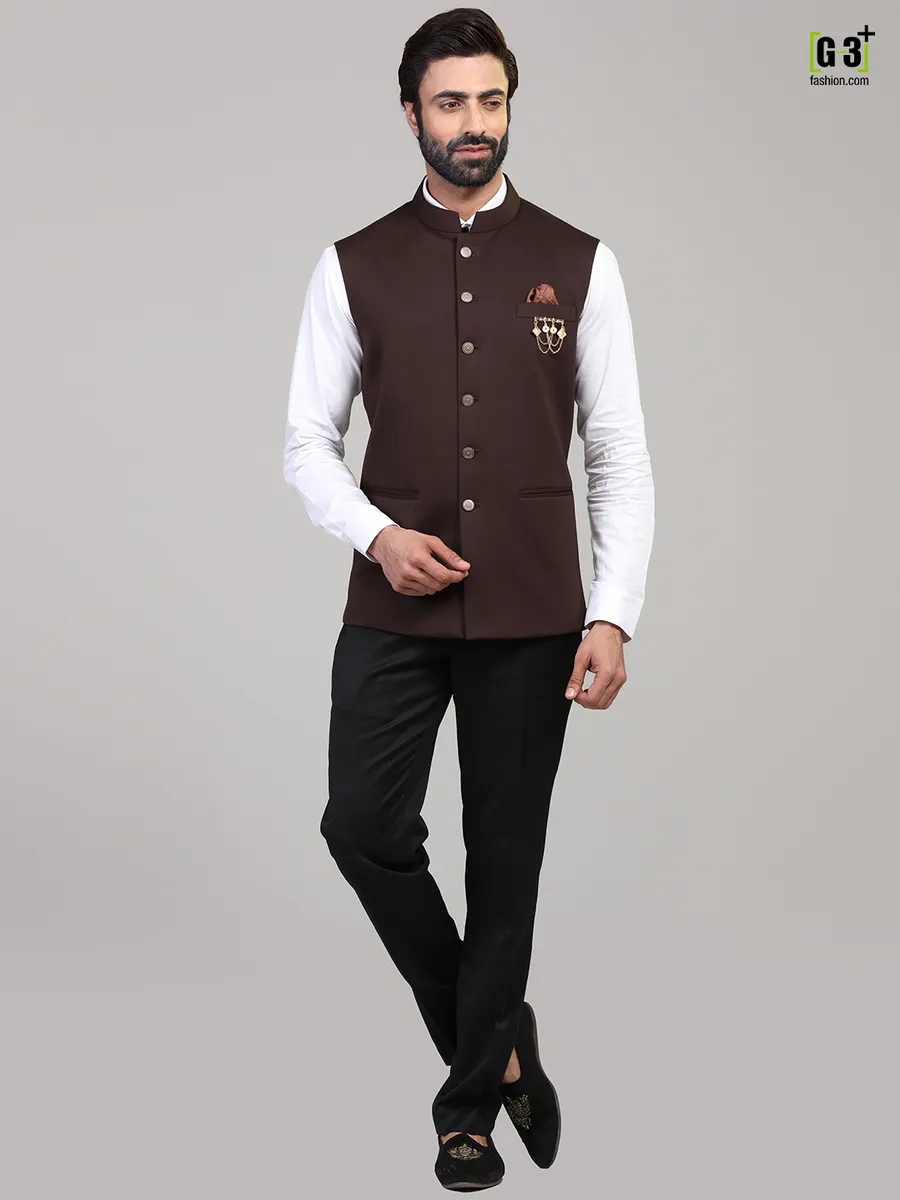 Brown knitted party wear waistcoat