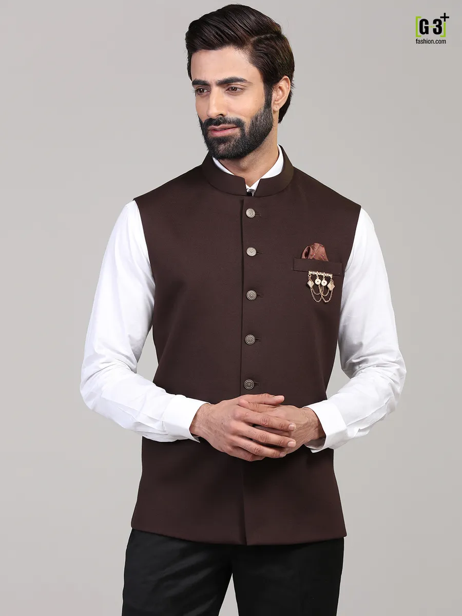 Brown knitted party wear waistcoat