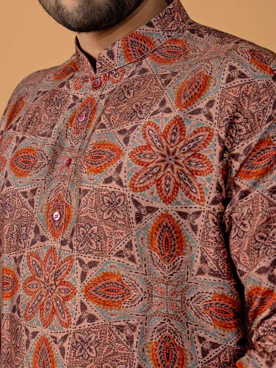 Brown printed kurta suit for festive