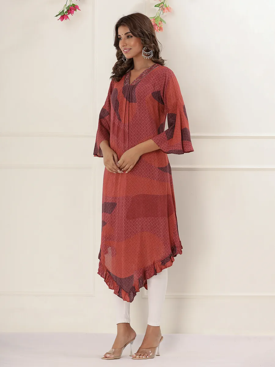 Brown printed kurti in cotton