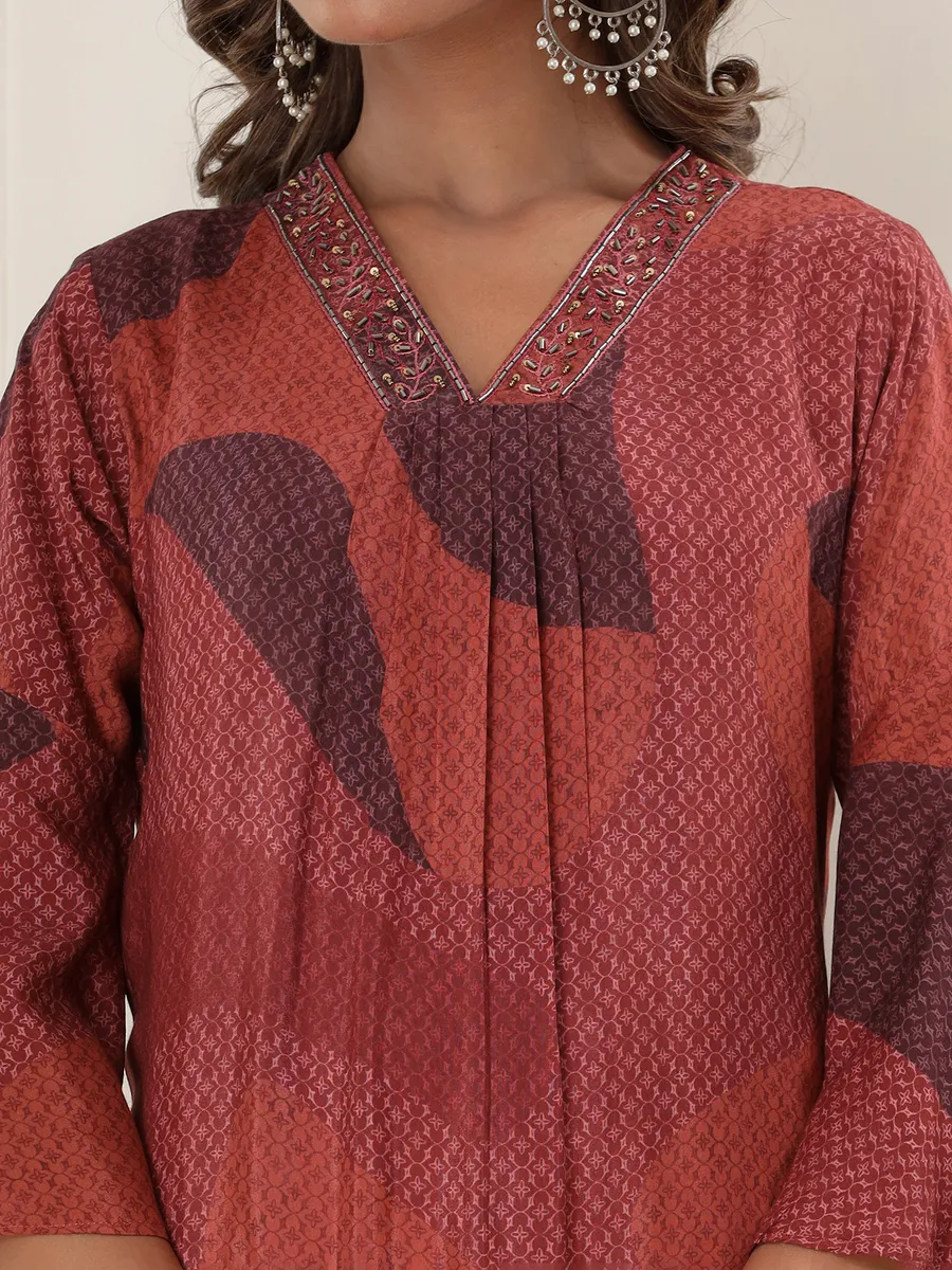 Brown printed kurti in cotton