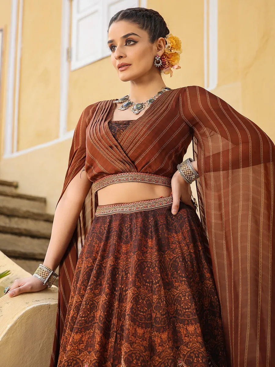 Brown satin wedding lehenga choli