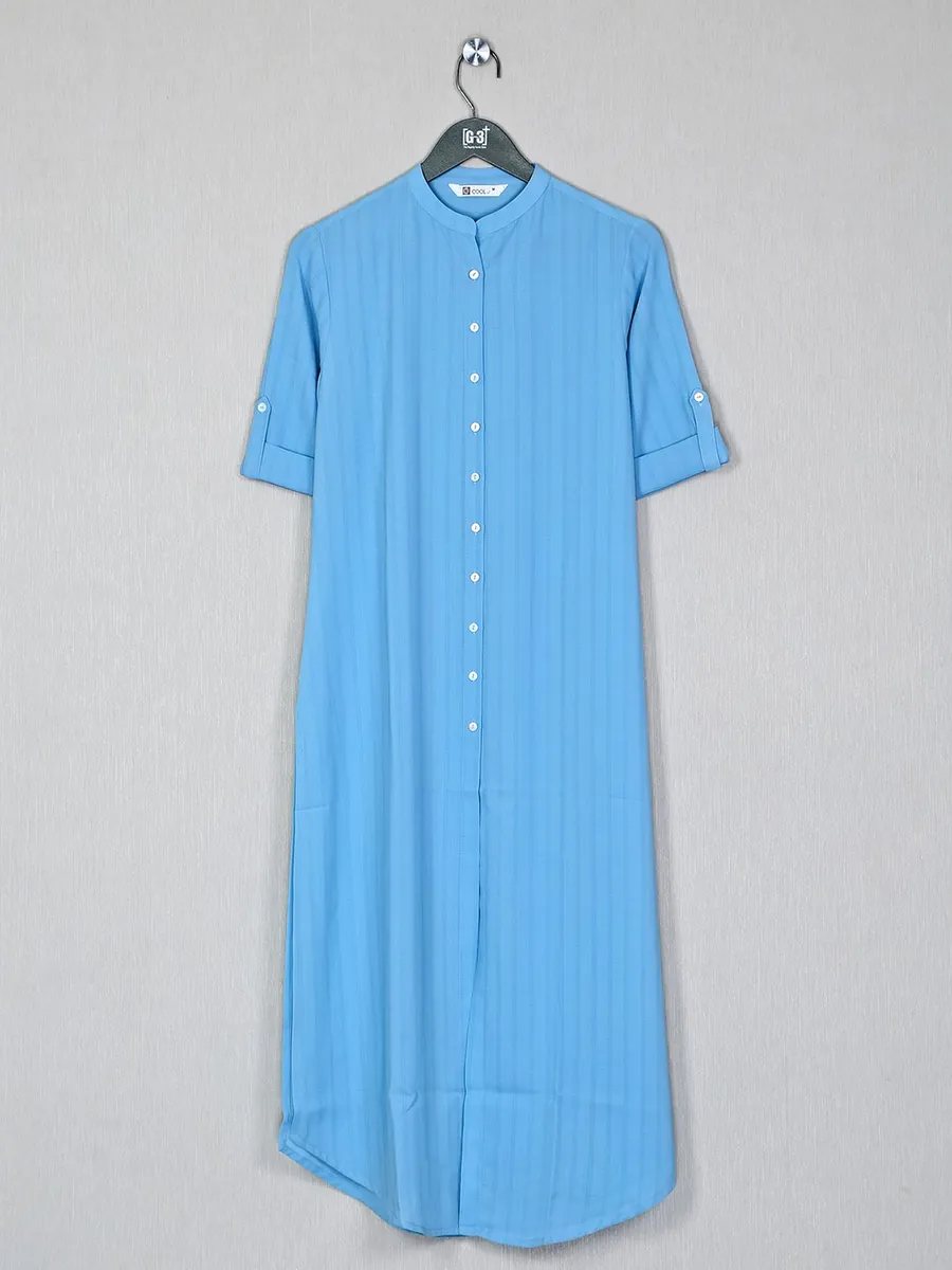 Casual sky blue hue cotton kurti for womens