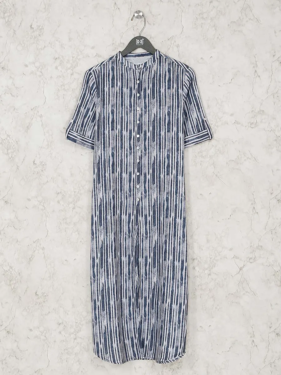 Casual blue cotton striped long casual kurti
