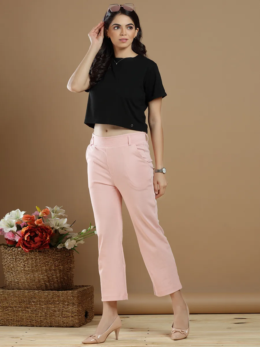 Casual wear baby pink cotton plain pant