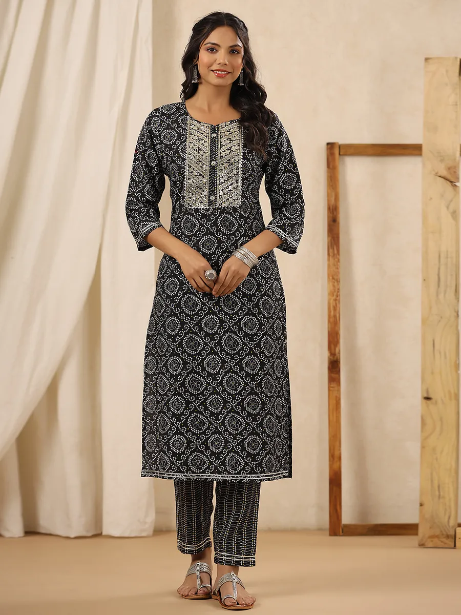 Casual wear black printed silk pant set