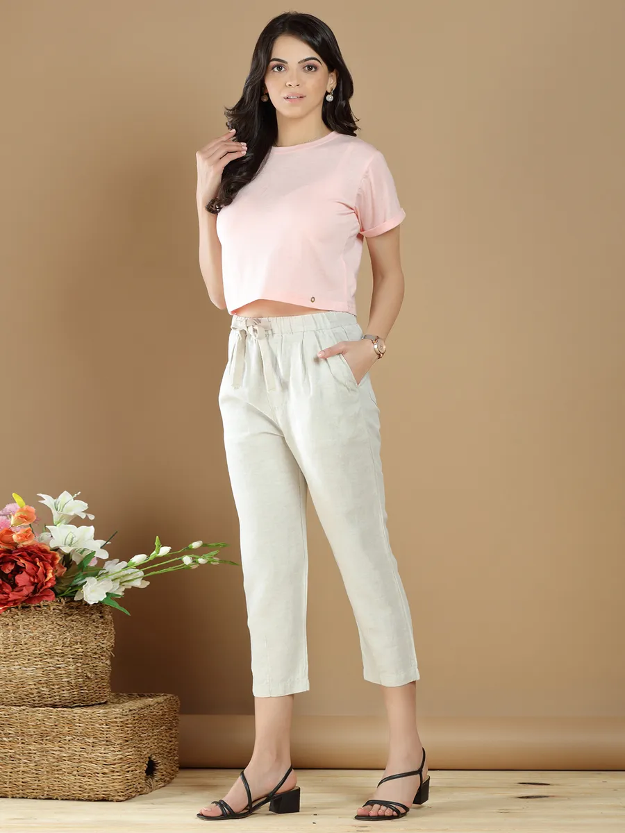 casual wear cream hued cotton plain pant