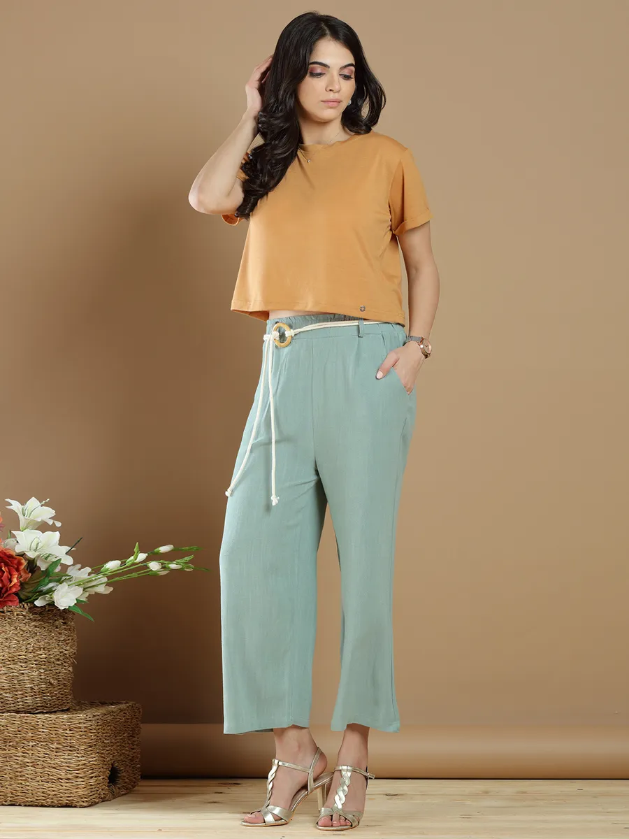 Casual wear pistachio green linen palazzo pant