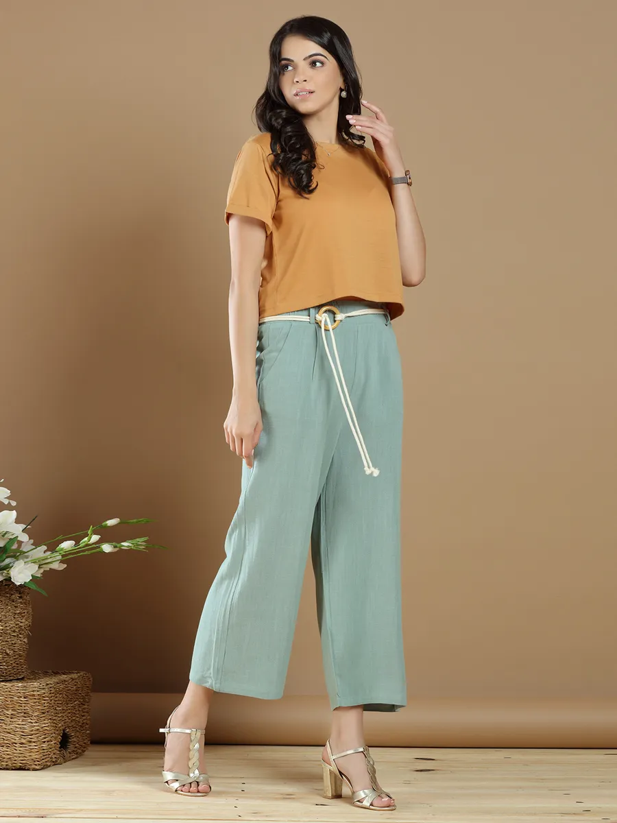 Casual wear pistachio green linen palazzo pant