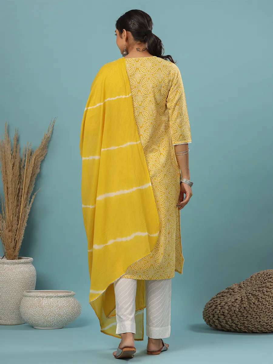 Casual wear yellow cotton printed pant suit