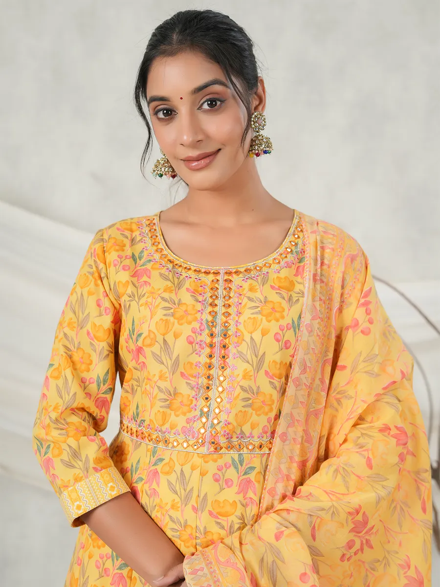 Casual yellow printed kurti set