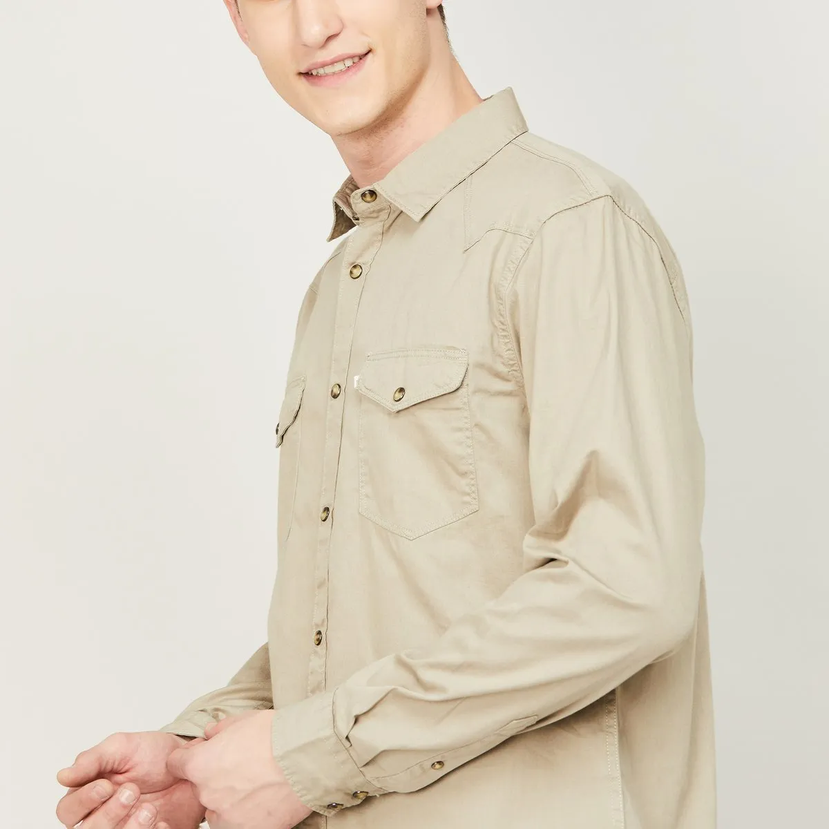 Celio beige plain cotton shirt