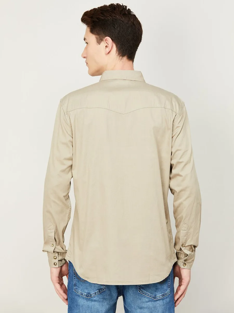 Celio beige plain cotton shirt