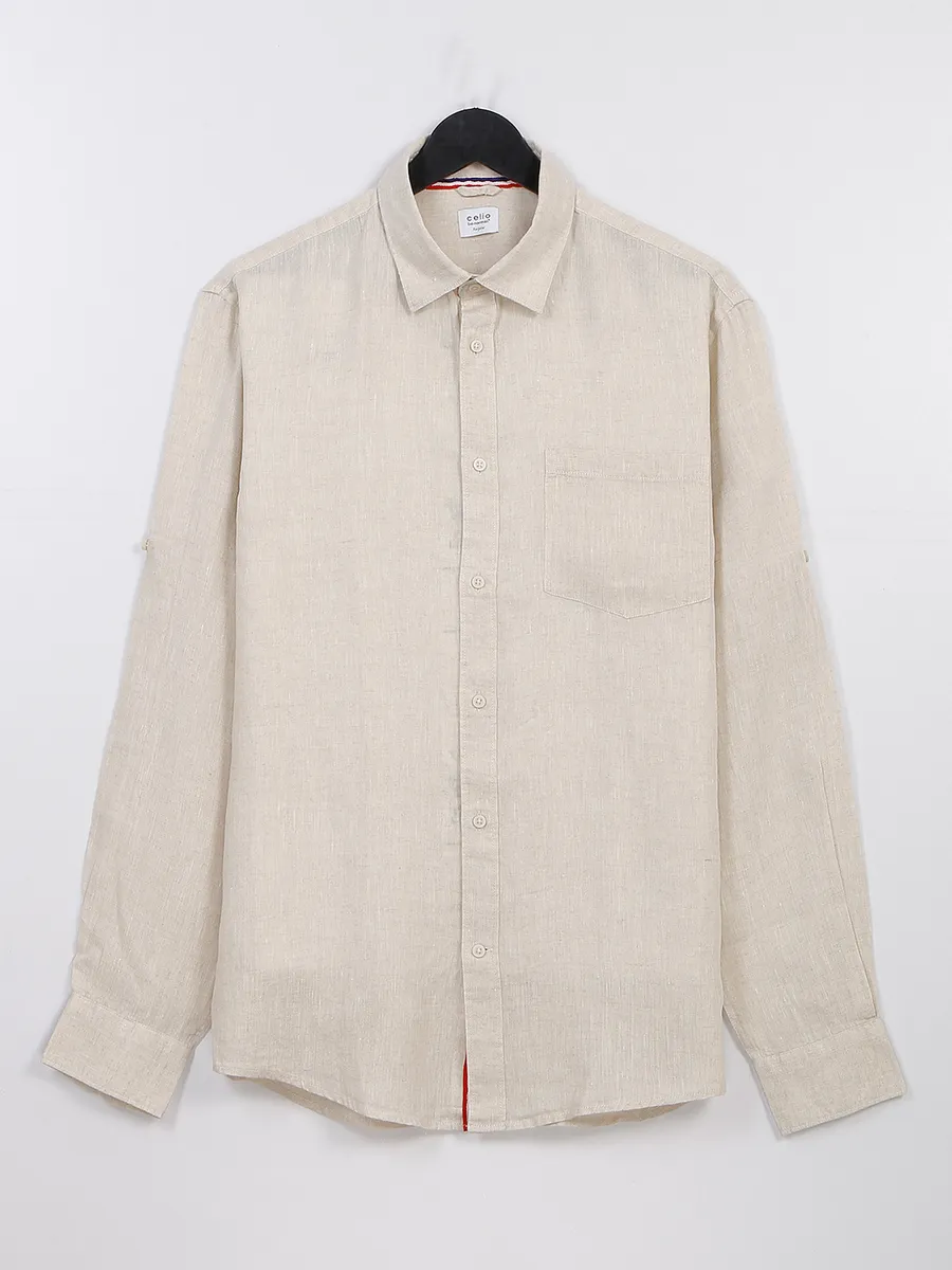 Celio beige plain linen shirt