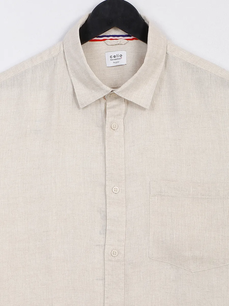 Celio beige plain linen shirt