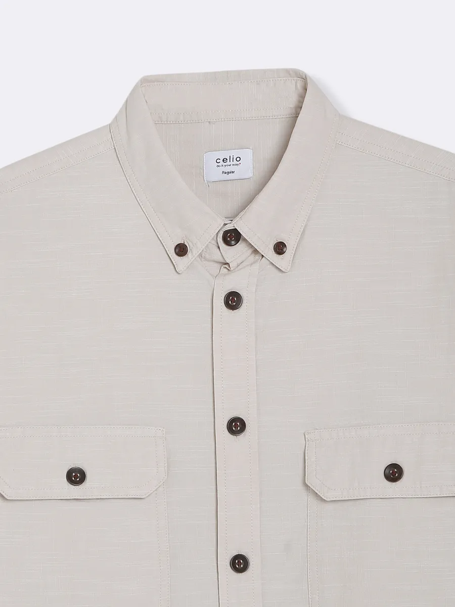 Celio cotton beige plain shirt