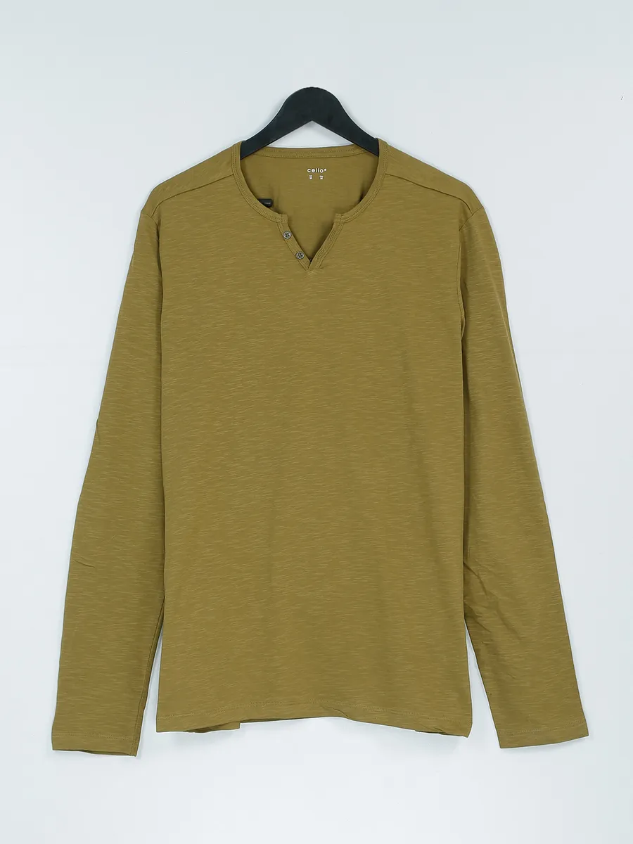 Celio cotton olive long sleeves t shirt